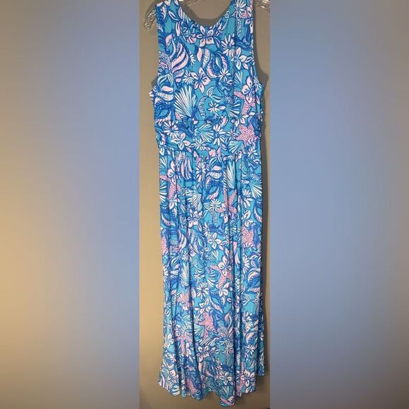 ❌Lilly Pulitzer Blue and Pink Floral High low Sleeveless colorful printed Dress - Picture 6 of 7